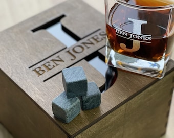 Personalized Whiskey Glasses, Whiskey Stones, Fathers Gift, Bourbon Glasses, Christmas gift, Birthday Gift, Groomsman Gift, Drinking Glasses