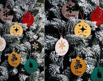 Personalized Wooden Christmas Ornament - Custom Name Bauble, Laser Cut Xmas Decoration, Birch Plywood Holiday Gift, Christmas Tree Ornament
