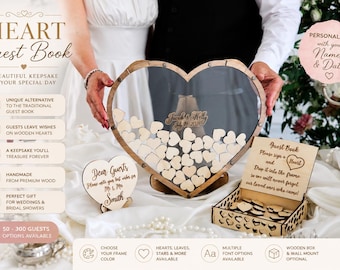 Heart Wedding Guest Book Alternative, Personalized Wooden Guest Book, Heart Sign In Book, Wedding Guestbook, Rustic Wedding Decor