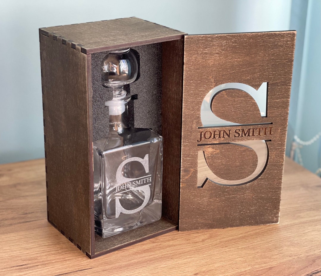 Personalized Decanter With Wooden Box, Custom Decanter Set, Whiskey ...