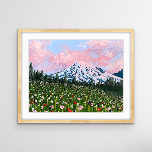 Art Print | Wildflowers at Mount Rainier | Lustre Photo InkJet or Matte Giclee Print of an Original Acrylic Painting | Washington | Unframed