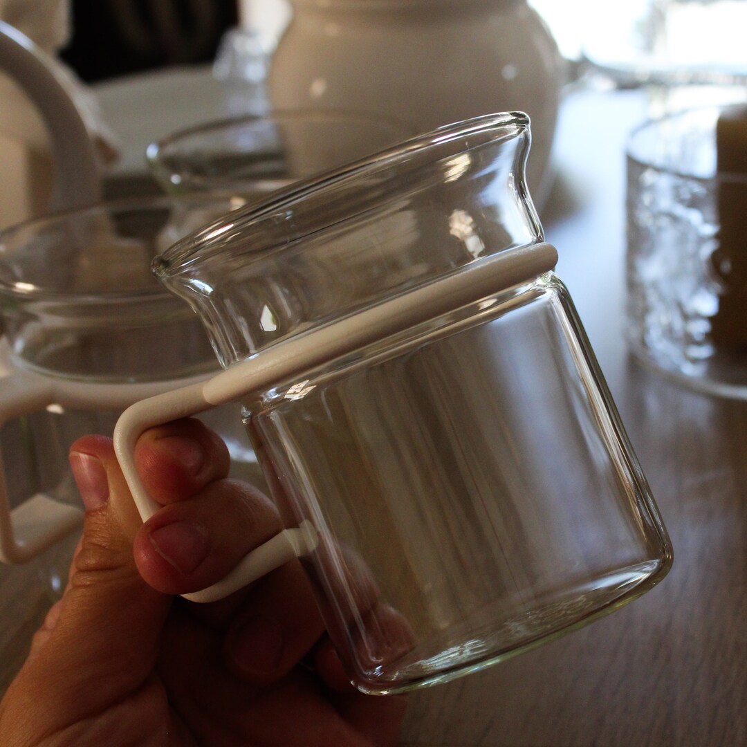 Set of 3 Bodum Glass Mugs. Bodum Bistro Series White Handle Mugs. Made