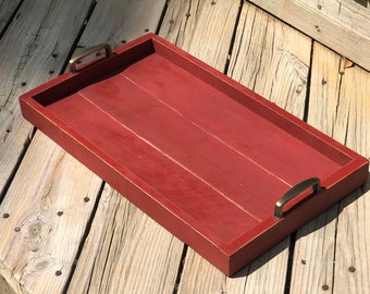 Rustic farmhouse red wood serving tray | ottoman tray | Mother’s Day gift idea