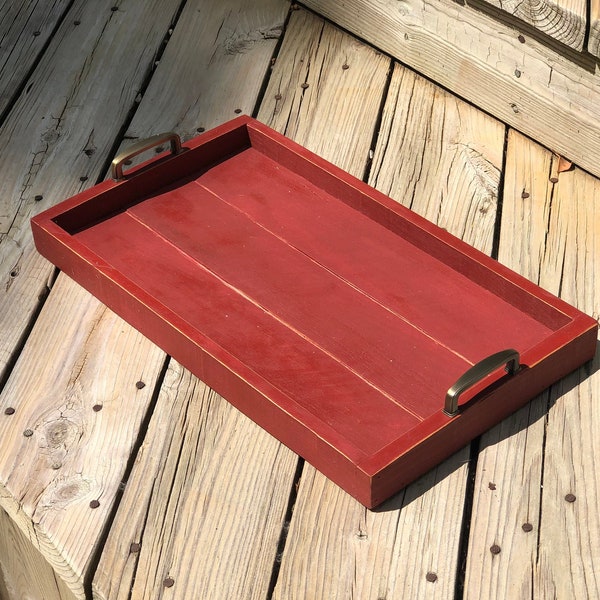 Rustic farmhouse red wood serving tray | ottoman tray | Mother’s Day gift idea