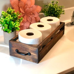 Excello Global Products Rustic Wooden Toilet Paper Holder: Tic Tac Toe Design for Wall Mounted or Freestanding Bathroom Tissue Roll Storage Organizer