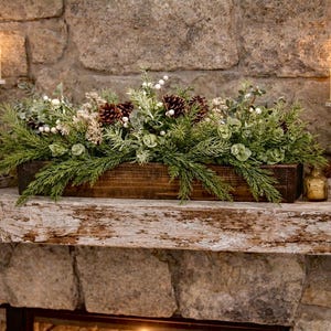 All season Rustic Pine Centerpiece: Wood Planter Box, Cabin Table Decor 画像 3