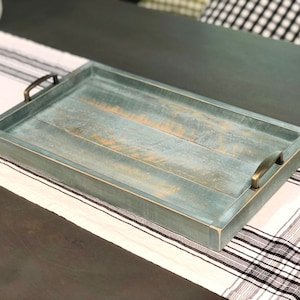 Light Blue with a hint of teal wood serving or ottoman tray
