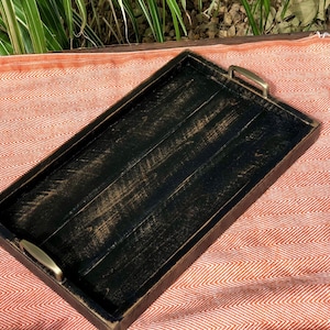 Rustic black wood serving tray, ottoman tray