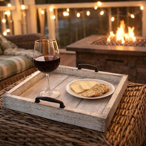 Rustic Farmhouse square wood tray, red white and blue trays for Independence Day