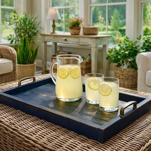 Rustic Dark Blue Wood Serving Tray: Distressed Ottoman Tray (19.25x11.75”)