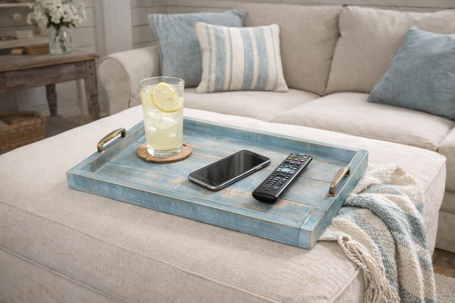 Light Blue With a Hint of Teal Wood Serving or Ottoman Tray - Etsy