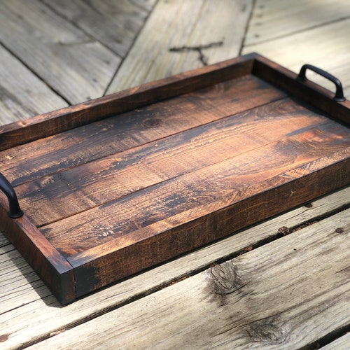 Rustic Wood Farmhouse Serving Tray Ottoman Coffee Table Rustic Wood Farmhouse Serving Tray, Rustic Coffee Table Tray