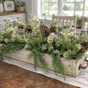 All season Rustic Pine Centerpiece: Wood Planter Box, Cabin Table Decor 画像 11