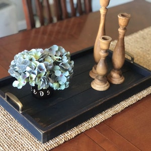 Rustic wood serving tray navy blue, ottoman tray, display tray, fathers Day gift