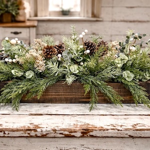 All season Rustic Pine Centerpiece: Wood Planter Box, Cabin Table Decor