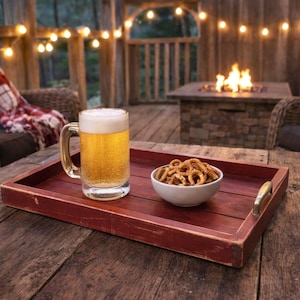 Rustic wood tray red distressed finish imagem 1