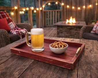 Rustic wood tray red distressed finish