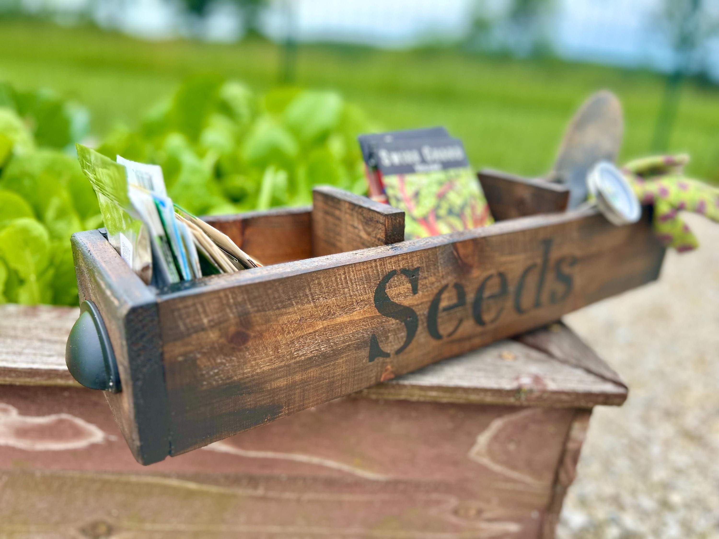 Rustic Cedar Garden Seed Organizer Box: Walnut Stain, 3
