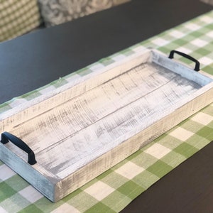 Long and Narrow wood farmhouse serving or ottoman tray, dining table centerpiece tray, display tray