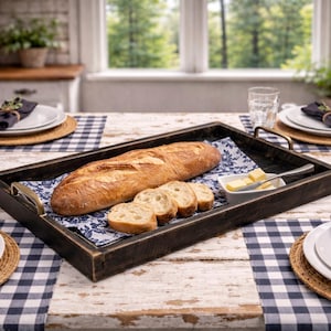 Rustic black wood serving tray, ottoman tray