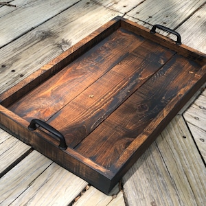 Farmhouse serving tray with walnut stain
