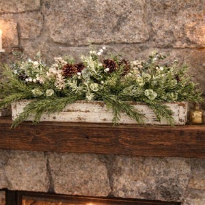 All season Rustic Pine Centerpiece: Wood Planter Box, Cabin Table Decor White planter box