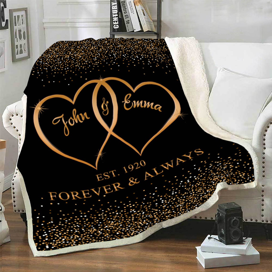 Customized Two Heart Blanket Blanket For Couples Couples Etsy