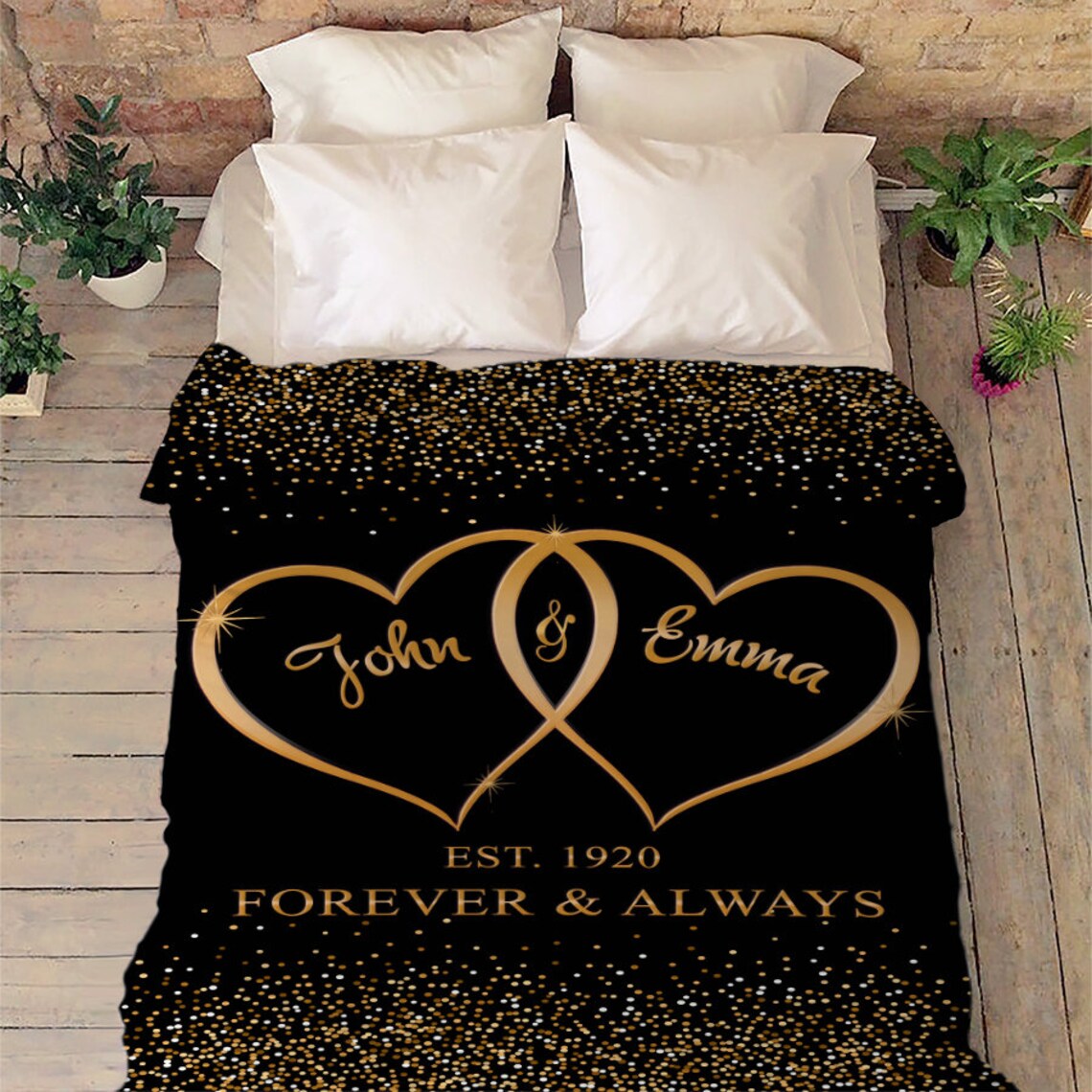 Customized Two Heart Blanket Blanket For Couples Couples Etsy