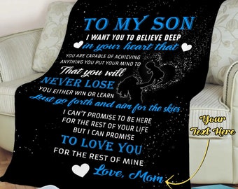 Cappic to My Son Never Feel That You are Alone Fleece Blanket Gift for Son Gift from Mom to Son Birthday Gift Home Decor Bedding Couch Sofa Soft and Comfy Cozy 60 x 80 