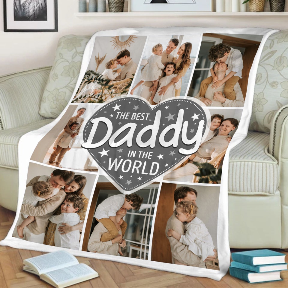 Father s day customized photo blanket for dad gift for birthday fleece