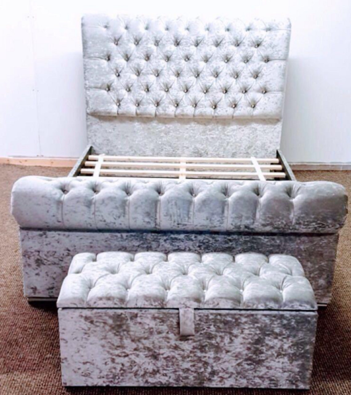 ROYAL Chesterfield Crushed Velvet Sleigh Bed hand Crafted Etsy UK