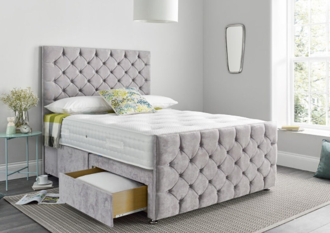 Suede DIVAN BED Base Design Headboard 26 and Footboard Floorstanding
