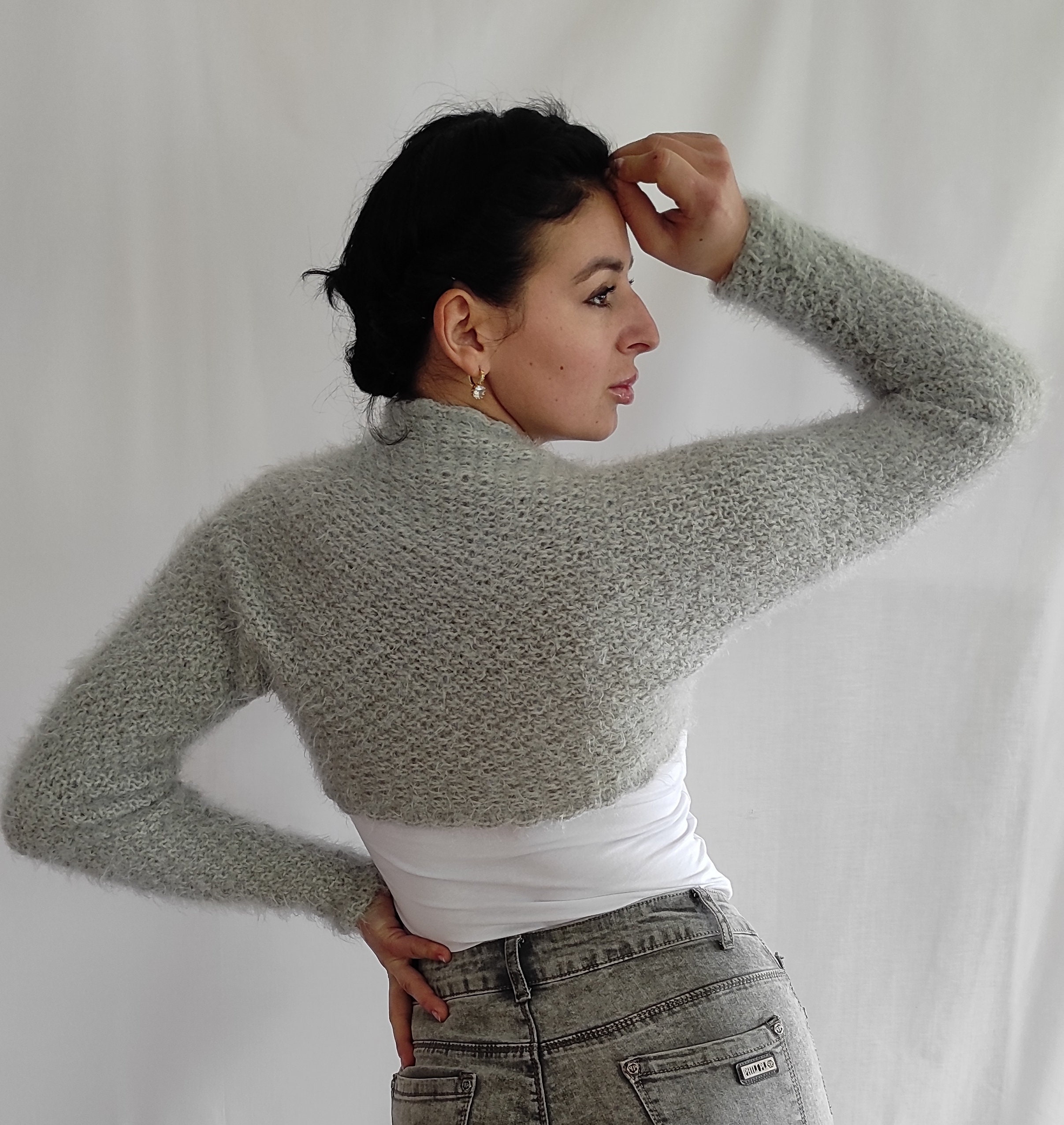 Bolero Long Sleeve Evening Bolero Metallic Grey Jacket Etsy