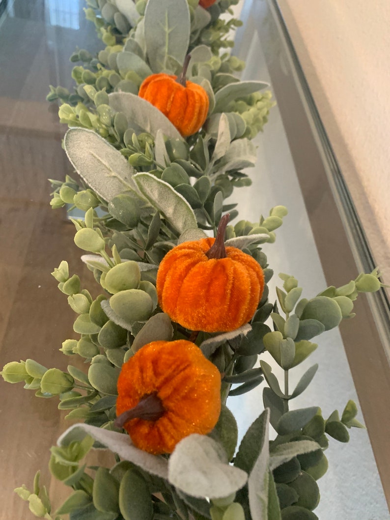 Orange Pumpkin and Eucalyptus Fall Garland for Mantel Decor . Etsy