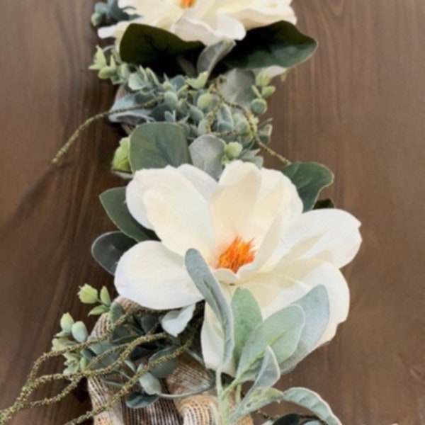 Eucalyptus garland Magnolia garland Lambs ear and greenery garland for mantle decor. Farmhouse decor Boho garland Year round table cover.