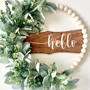 Hello front door Wreath sign /Welcome wreath eucalyptus and Lambs ear wreath / Front Door wreath