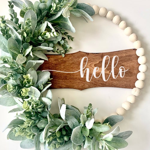 Hello Front Door Wreath Sign /lambs Ear/ Front Door Wreath Etsy