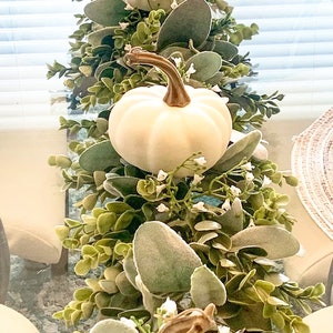 White Pumpkin Fall Garland, Fall garland for mantel, Fall decor, Table centerpiece, Garland decor, Thanksgiving Garland,