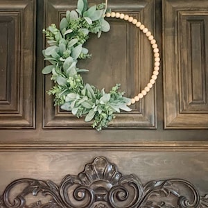 Modern wreath, Lambs ear, and eucalyptus wreath, hoop wreath for double door wreath.