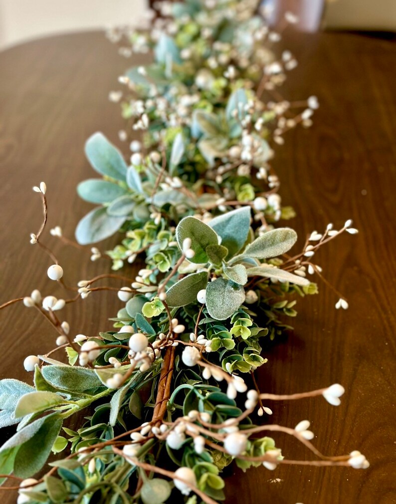 Eucalyptus Garland Lambs Ear and White Berries Greenery Etsy