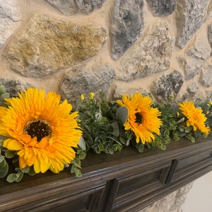 Sunflower wedding arch flowers garland with eucalyptus and Lambs ear for wedding and mantel decor.
