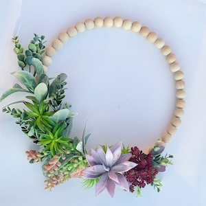 Modern Succulent Faux wreath, Year round Eucalyptus and lambs ear wreath.
