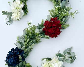 Patriotic Hydrangea Garland: Americana Decor, July 4th Centerpiece