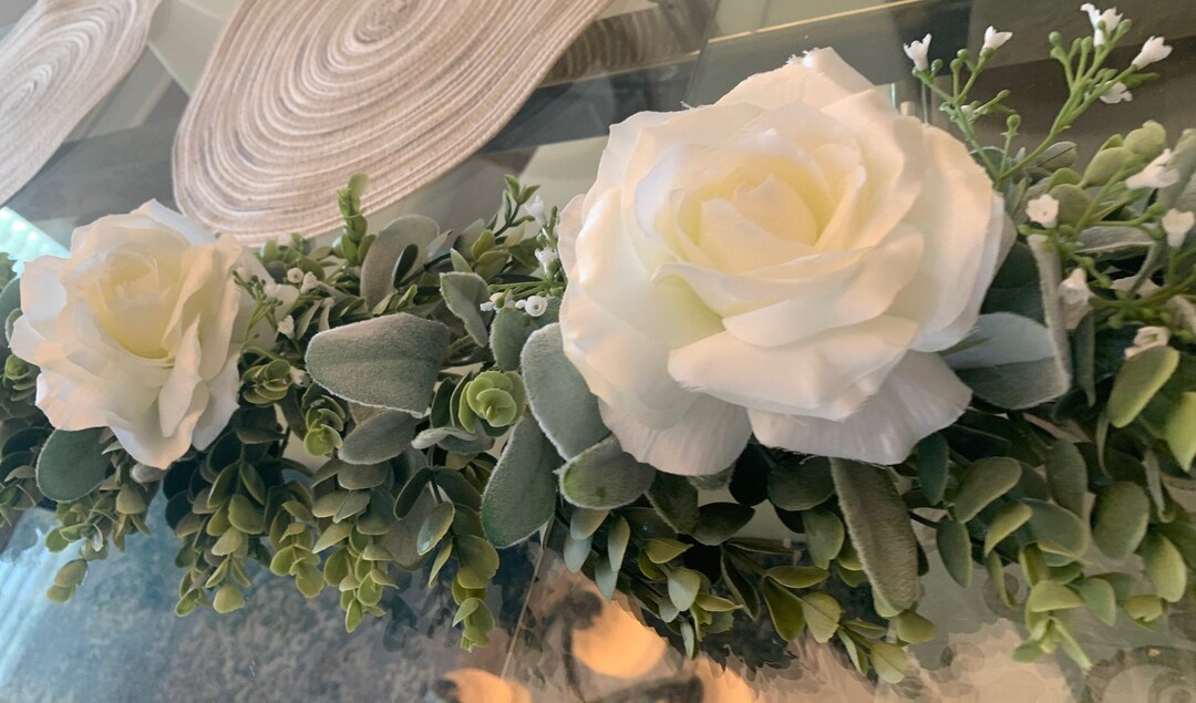 Eucalyptus Wedding Arch White Rose Flower Garland. Wedding Table Runner ...