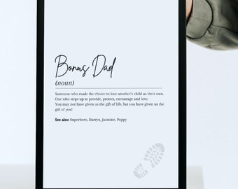 Bonus Step Dad Print|Step Dad Gift|Fathers Day Gift|Present|Dad Print|Personalised Family Gift|Definition Print|Step Dad Birthday