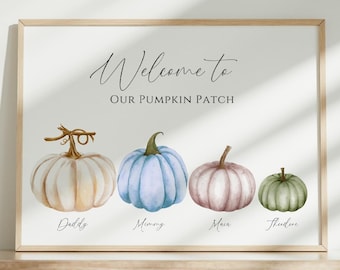 Pumpkin Patch Print|Personalised Family|Halloween|Watercolour Pumpkin Print|Autumn Decor|Pastel Pumpkins|Autumn Wall Art