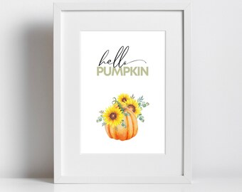 Hello Autumn|Hello Pumpkin|Autumn Print|Pumpkin sign|Autumn Wall Decor|Autumnal Wall Art|Pumpkin Print|Autumn Sign
