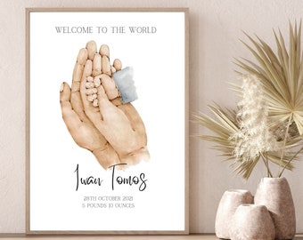 Family Hands|New Baby Gift|Family Portrait|Personalised Family Gift|Mothers Day|Custom Hand Print|Newborn Print|Mummy|Daddy|Baby Hands|
