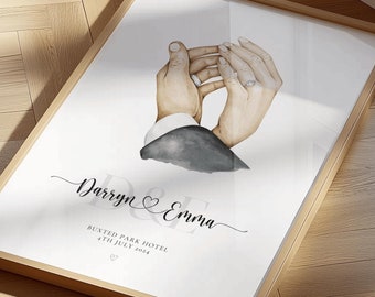Personalised Wedding Illustration Print | Holding Hands Anniversary Gift | Wedding Gift | Wedding Keepsake | Couple Present