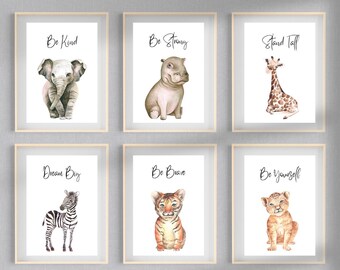 Baby Safari Animal Affirmation Prints| Jungle Baby Animals Positive Prints|Be Kind| Be strong| Be Brave|Stand Tall| Be Yourself|Baby Nursery